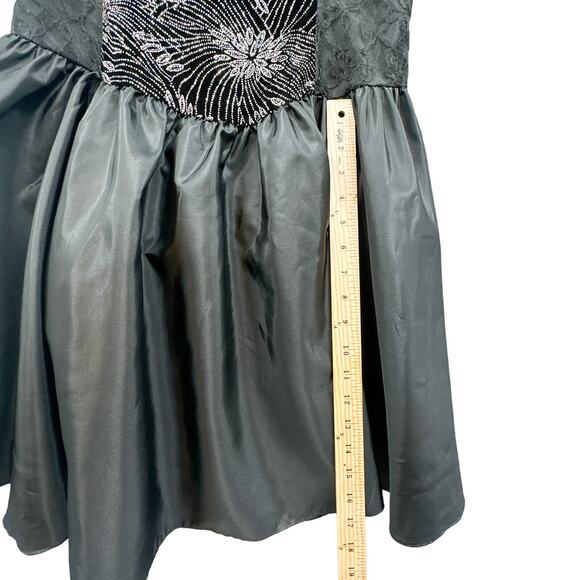 VTG 90s Black Mini Party Dress Women 13 Prom Puff Sleeve Witch Goth Grunge Punk - Picture 12 of 16